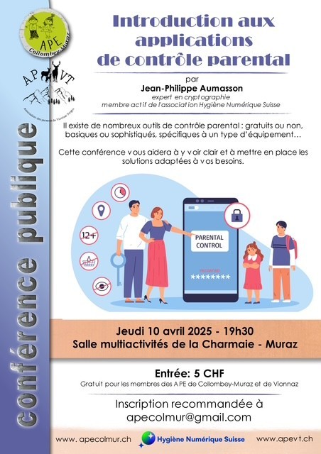 flyer pour la conférence publique "Introduction aux applications de contrôle parental" du 10.04.2025